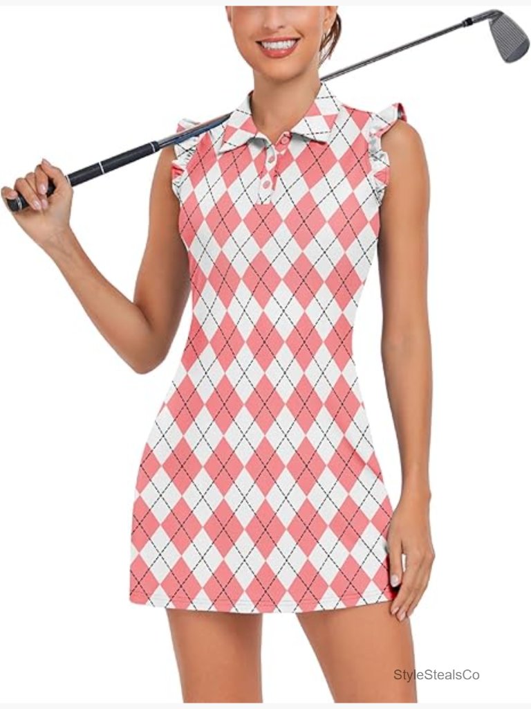 Tennis Dress With Built-In Shorts And Pockets Polo Button Golf Dress Sleeveless